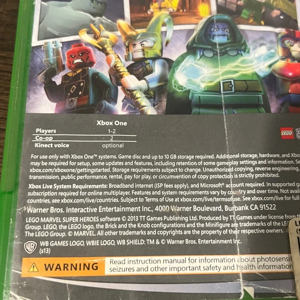LEGO Marvel Super Heroes Xbox One Video Game - Green Case- EUC